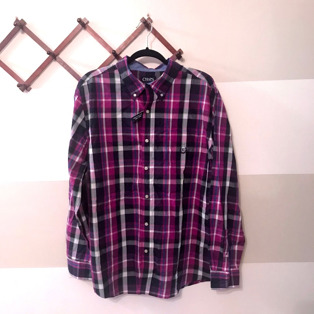 Chaps Pink and Navy Button Down Dress Shirt NWT